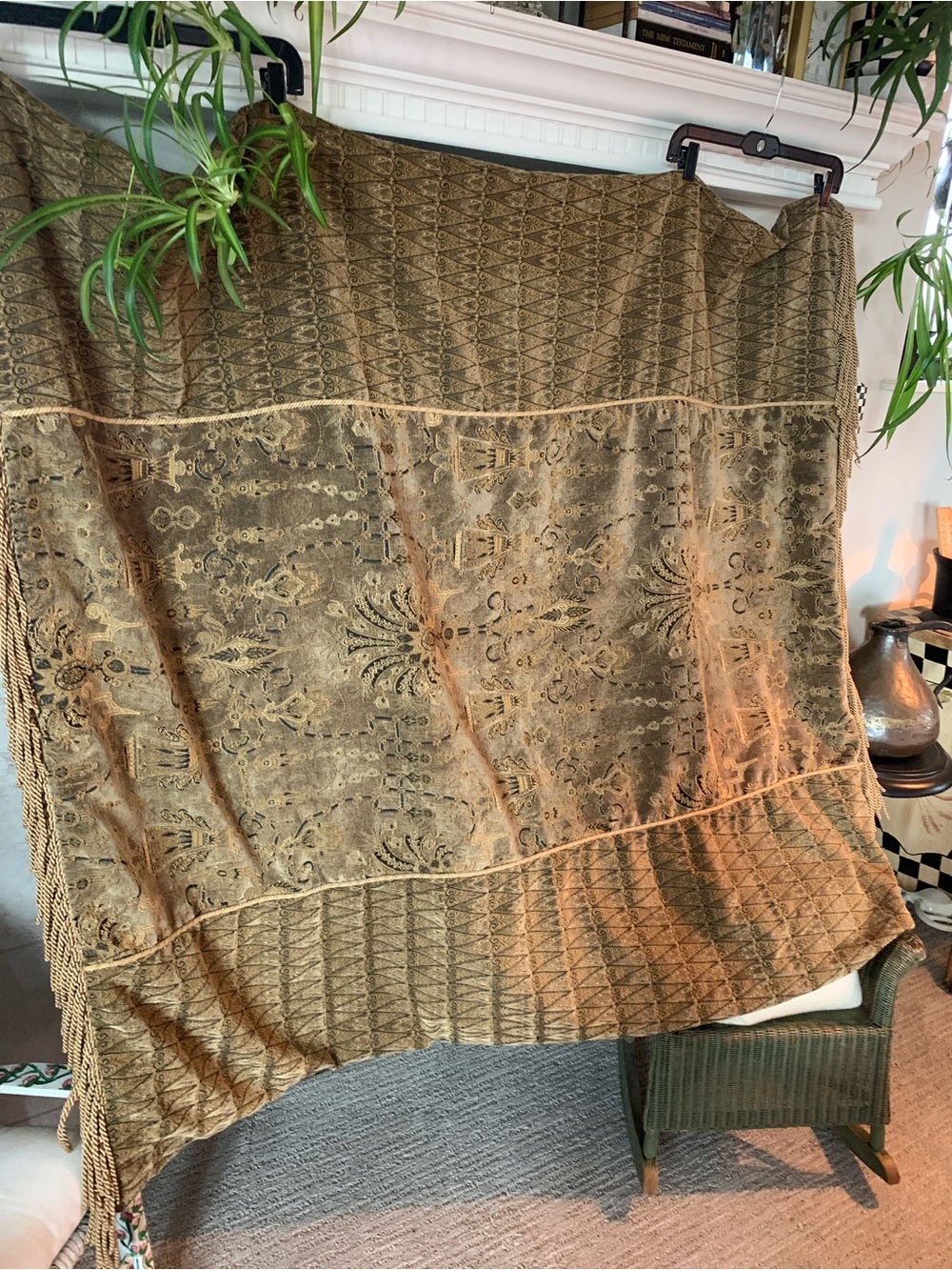 Vintage Heavy jacquard woven throw blanket Thick Braided Fringe 57”x52”